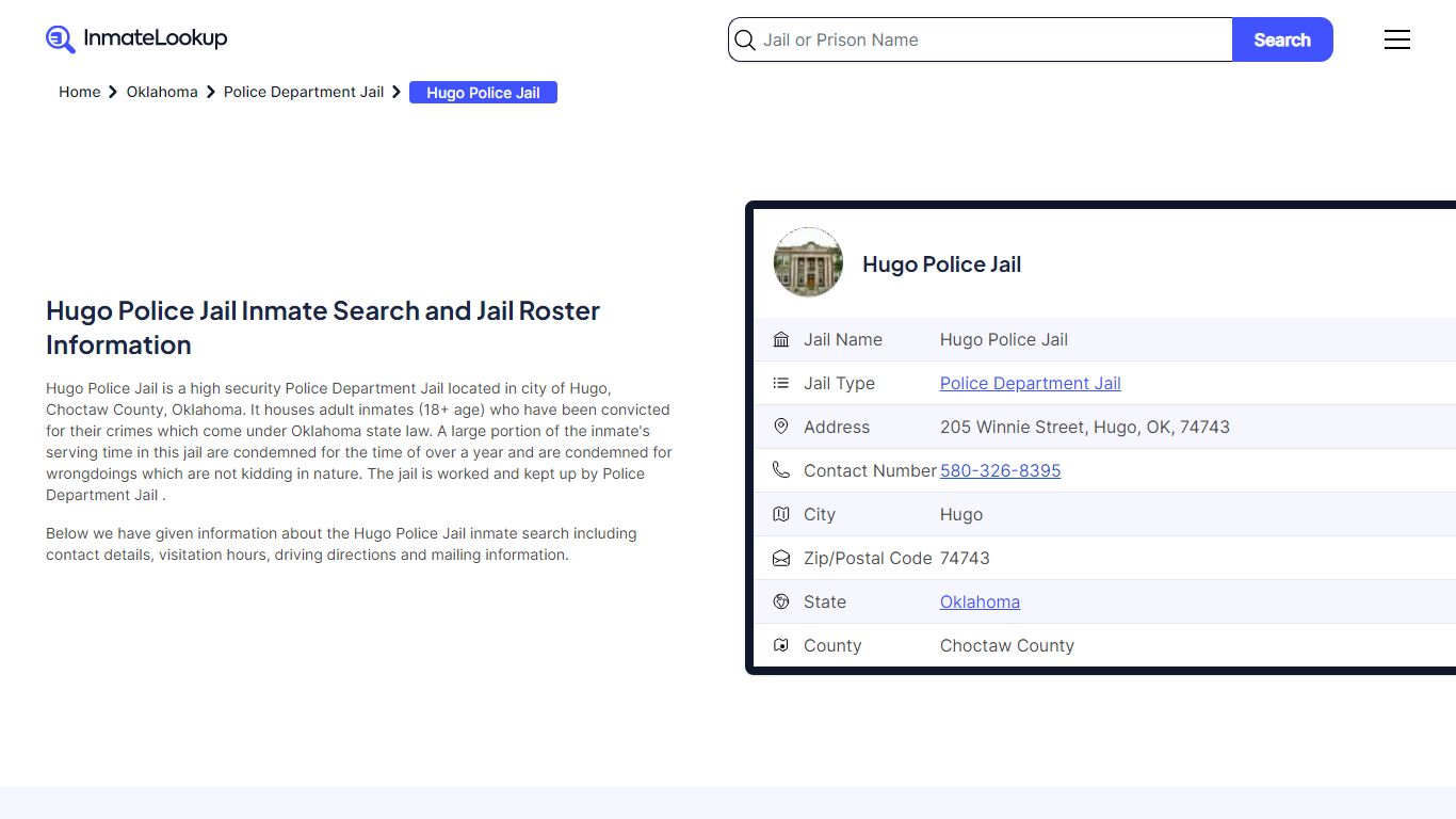 Hugo Police Jail Inmate Search - Hugo Oklahoma - Inmate Lookup